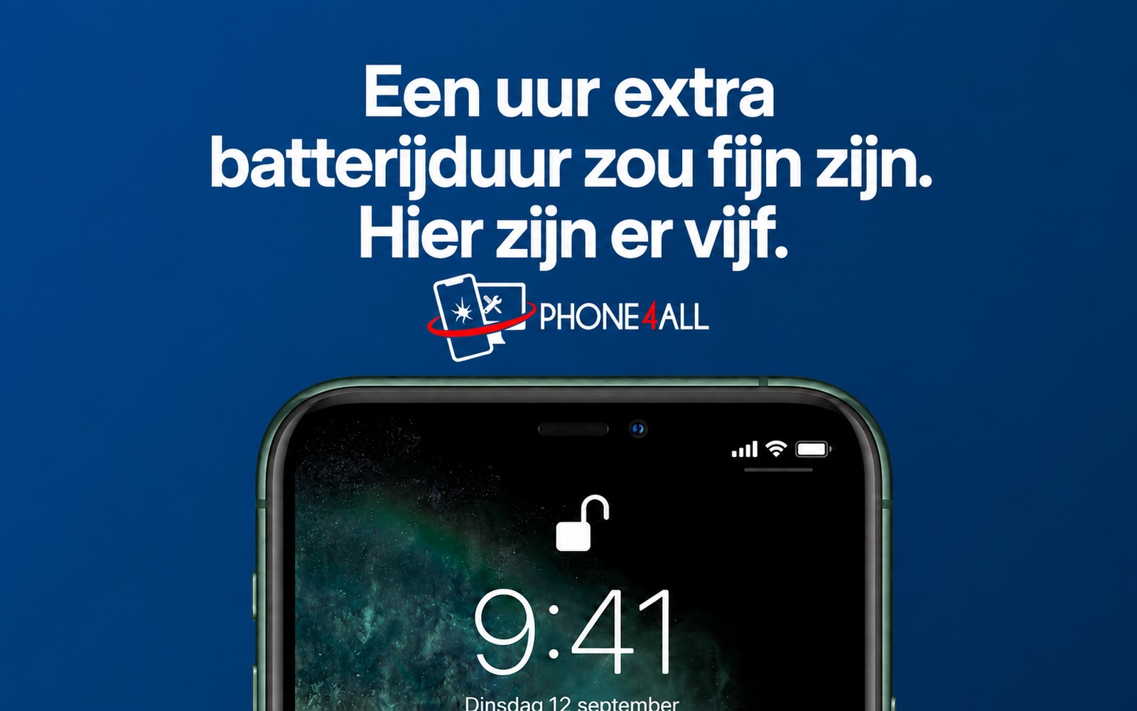 iPhone vergrendelscherm met de tekst Een uur extra batterijduur zou fijn zijn