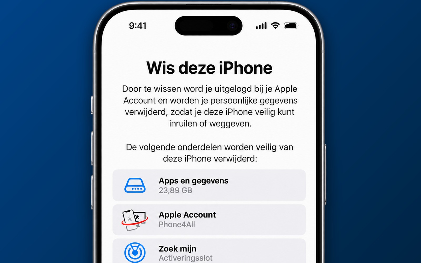 iPhone met het scherm Wis deze iPhone