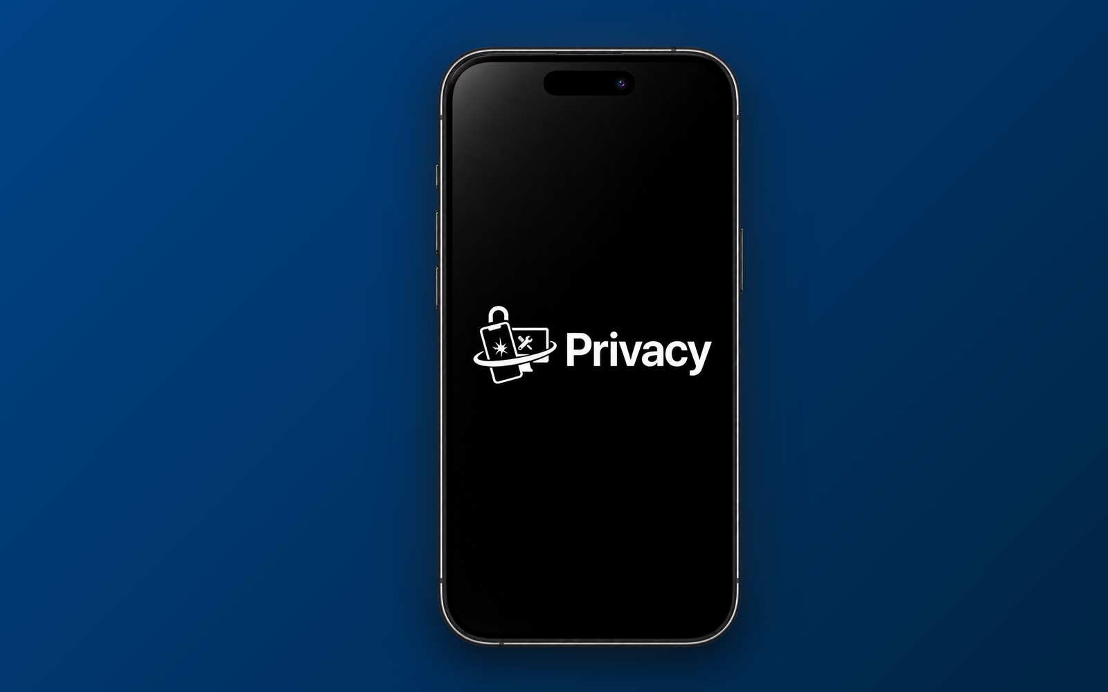 iPhone met het woord Privacy op een zwart scherm