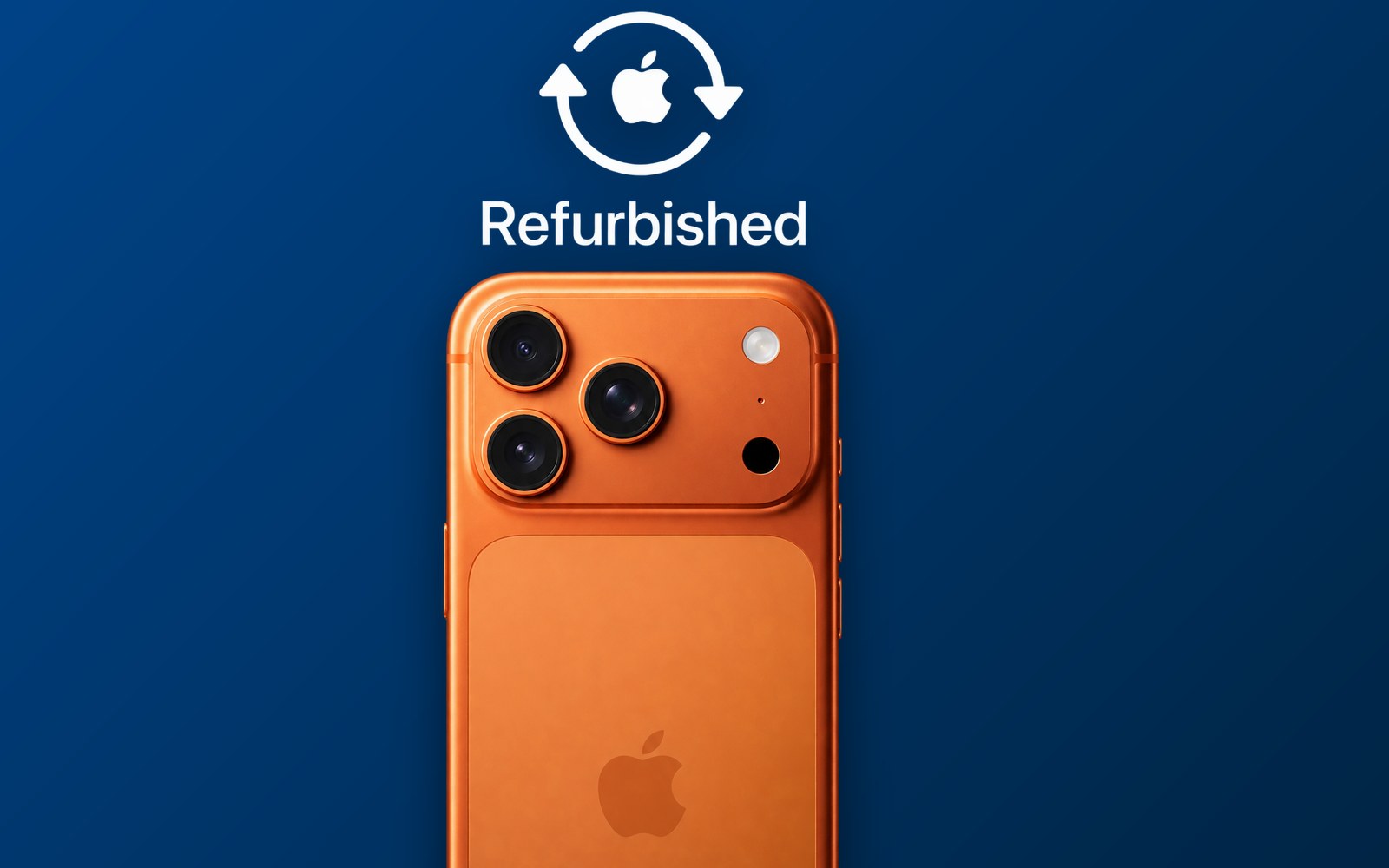 Oranje iPhone met het Refurbished-label erboven